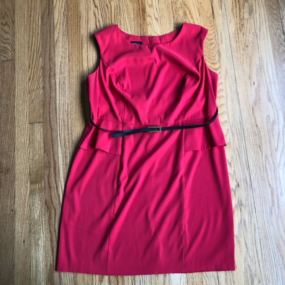 Red dress with peplum detail at waist